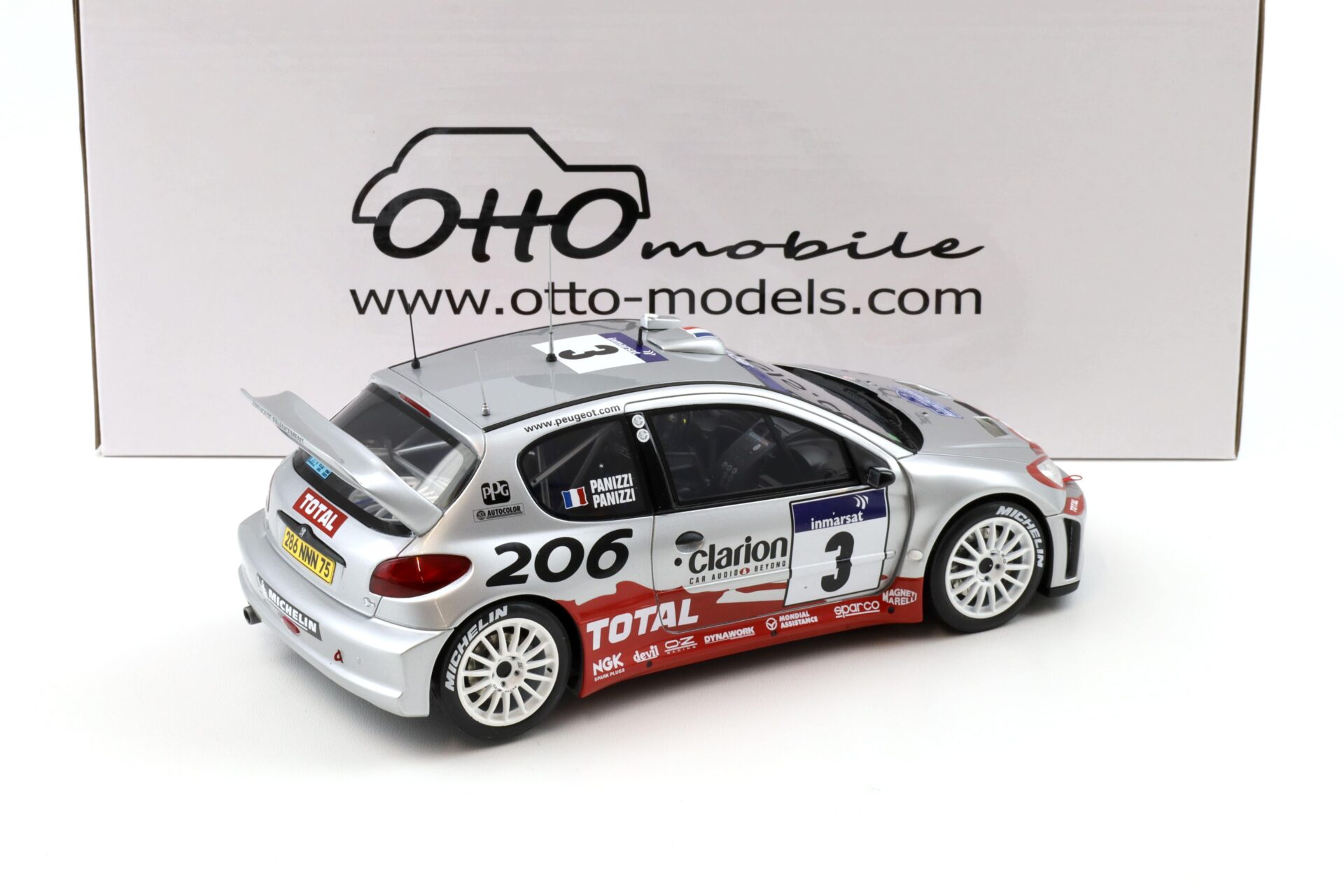 1:18 OTTO mobile OT1085 Peugeot 206 WRC #3 Tour de Corse 2002 Panizzi