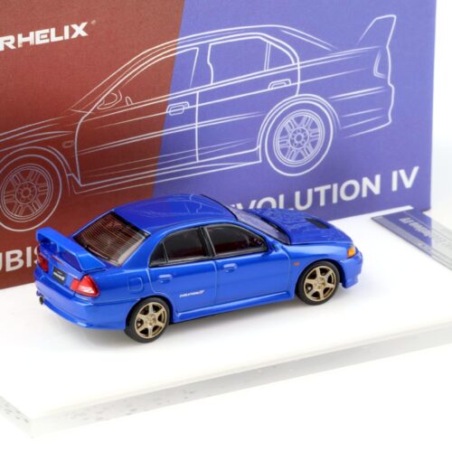 1:64 Motorhelix Mitsubishi Lancer Evolution IV Metal blue + wheels HEC EXPO