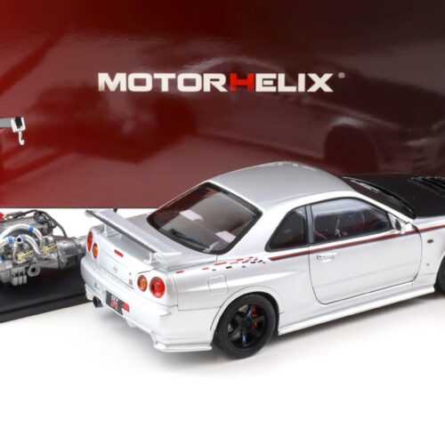 1:18 Motorhelix Nissan Skyline GT-R R34 Nismo CRS silver/ Carbon hood M83431