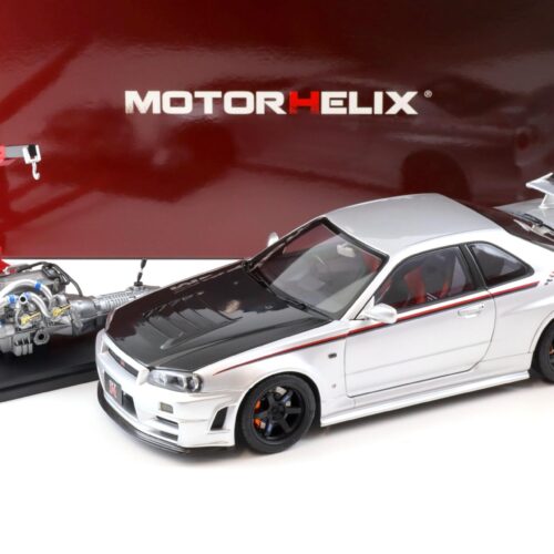 1:18 Motorhelix Nissan Skyline GT-R R34 Nismo CRS silver/ Carbon hood M83431