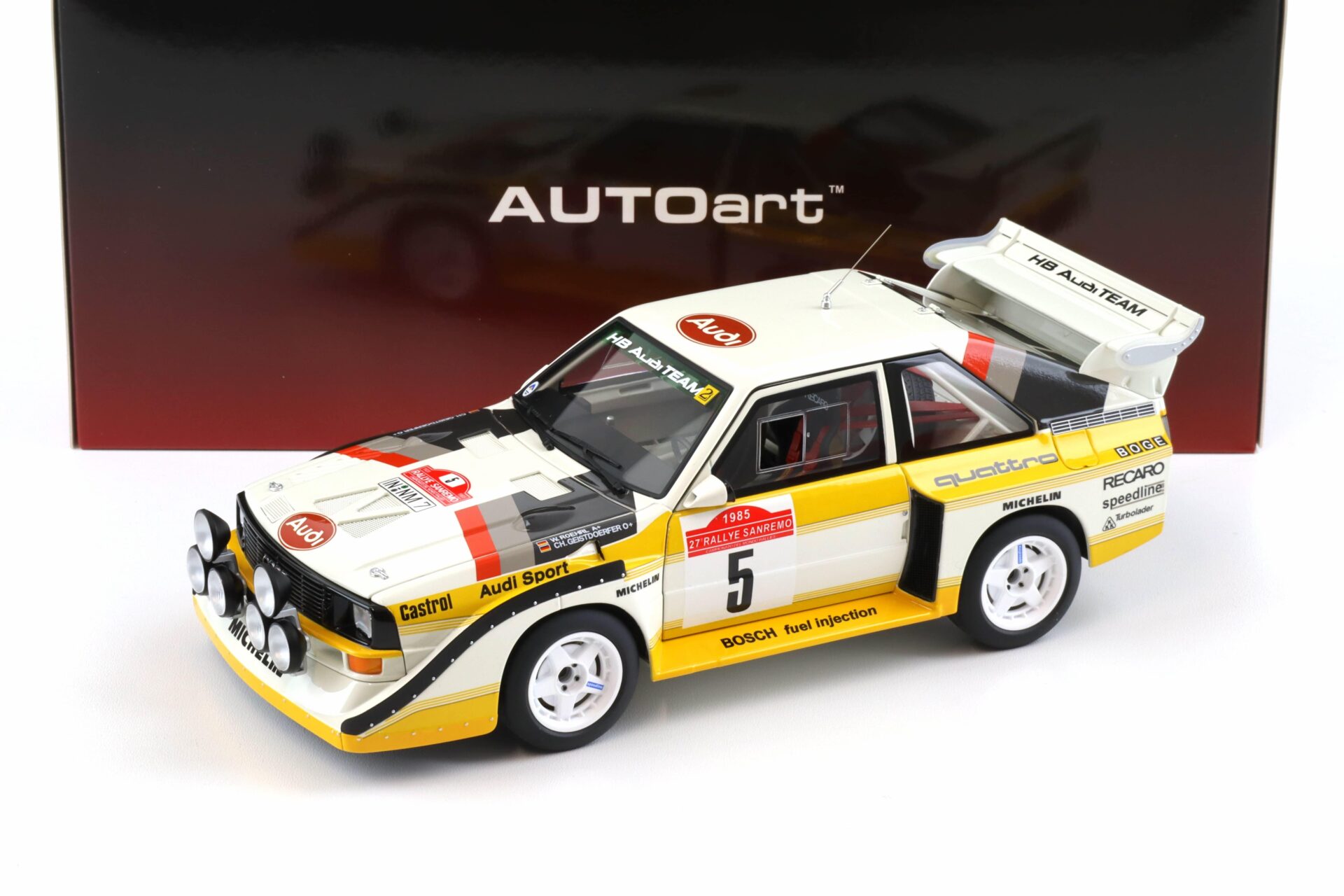 1:18 AUTOart Audi Sport Quattro S1 Rally San Remo 1985 Winner Röhrl/Geistdörfer #5