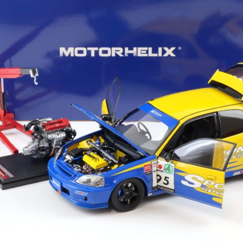 1:18 Motorhelix Honda Civic Type R (EK9) SPOON yellow/ blue livery + engine M85014