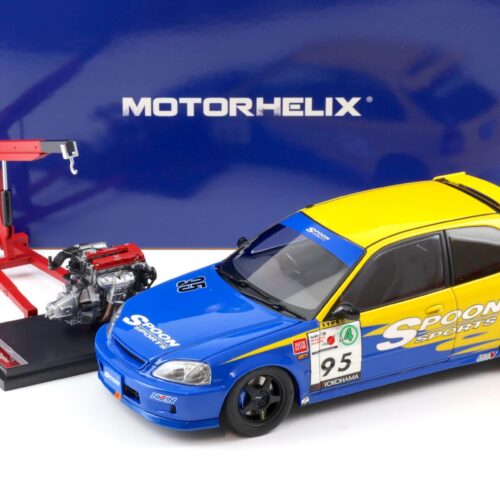 1:18 Motorhelix Honda Civic Type R (EK9) SPOON yellow/ blue livery + engine M85014