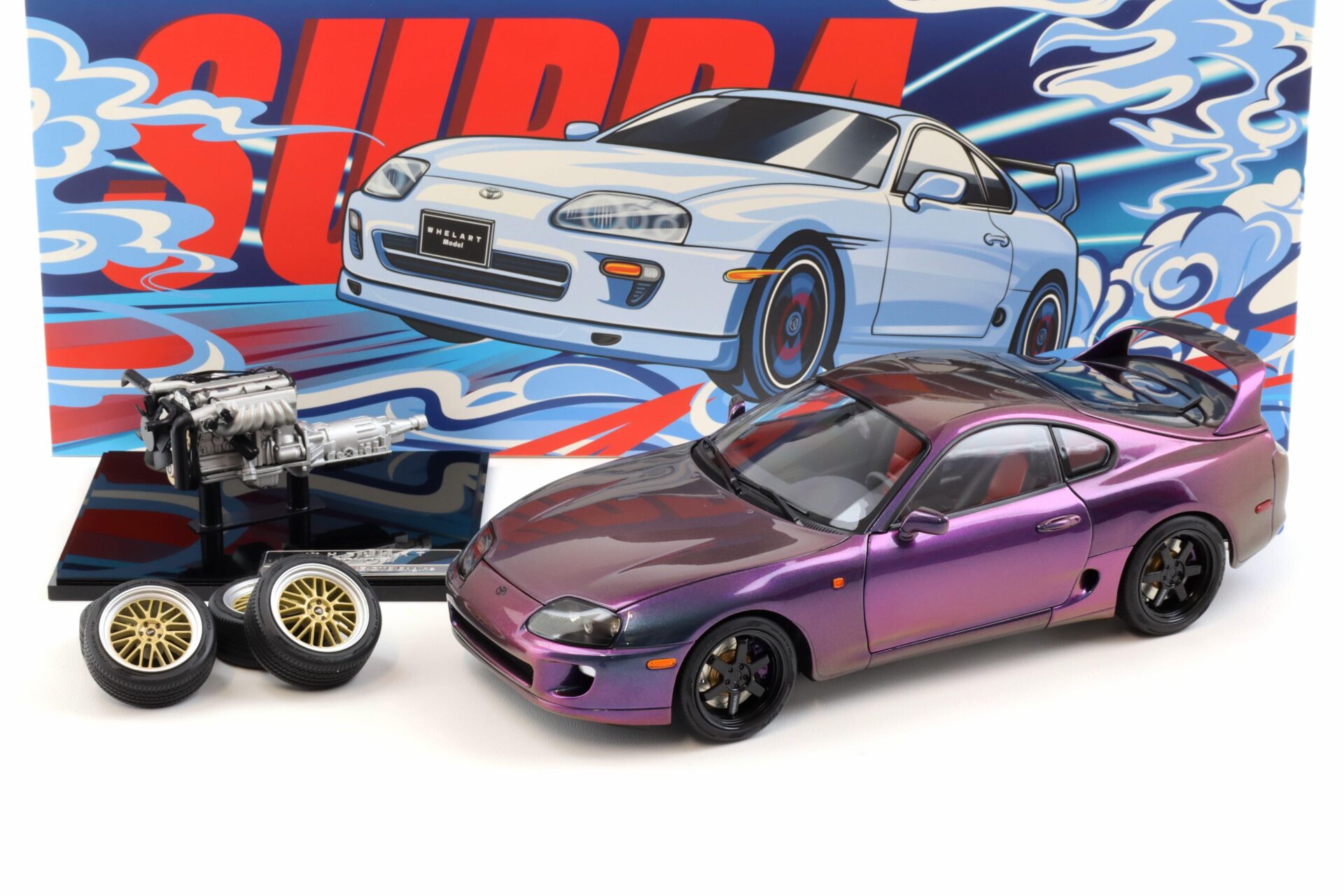 1:18 WHELART Toyota Supra A80 Coupe Midnight purple LHD with engine + wheels