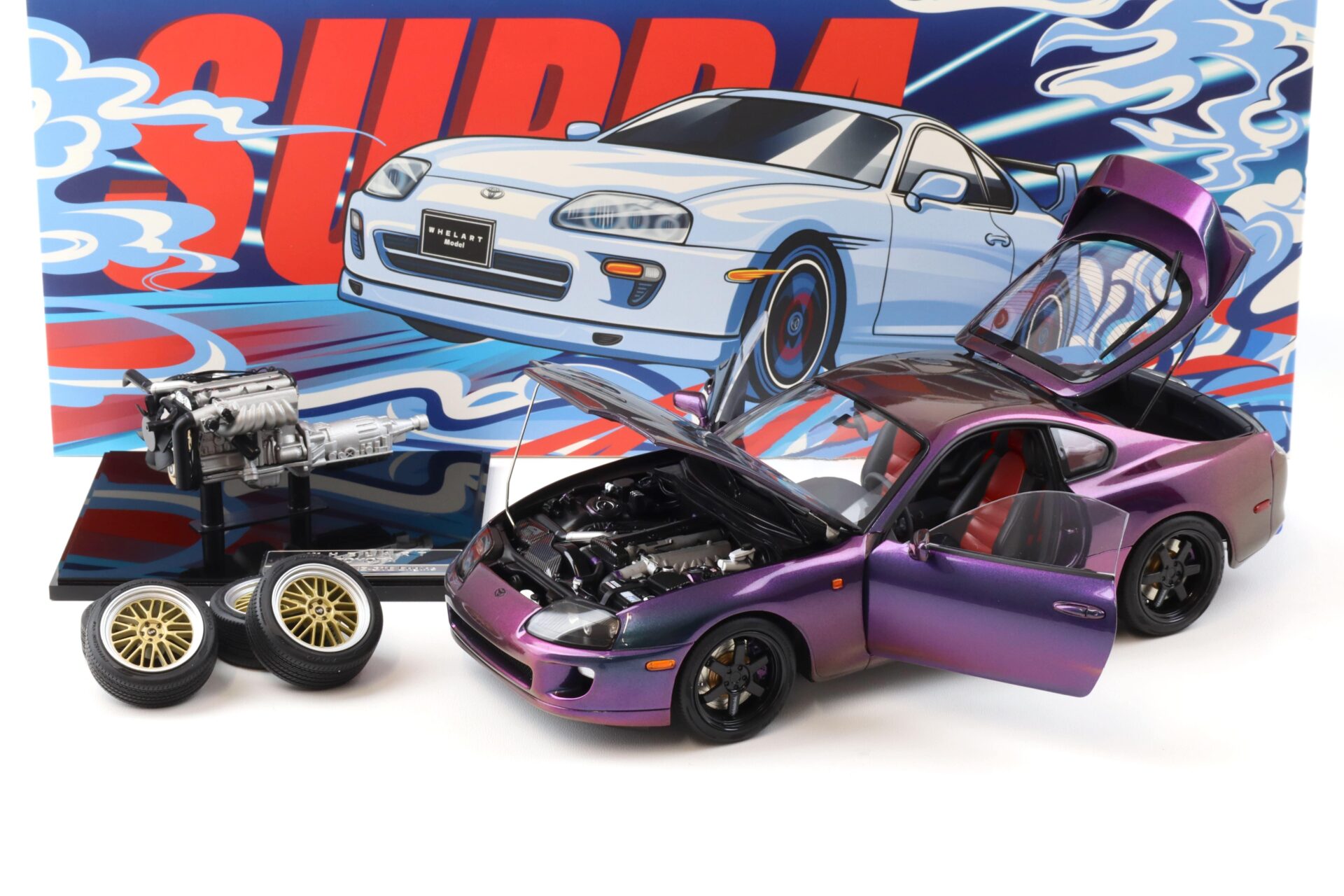 1:18 WHELART Toyota Supra A80 Coupe Midnight purple LHD with engine + wheels