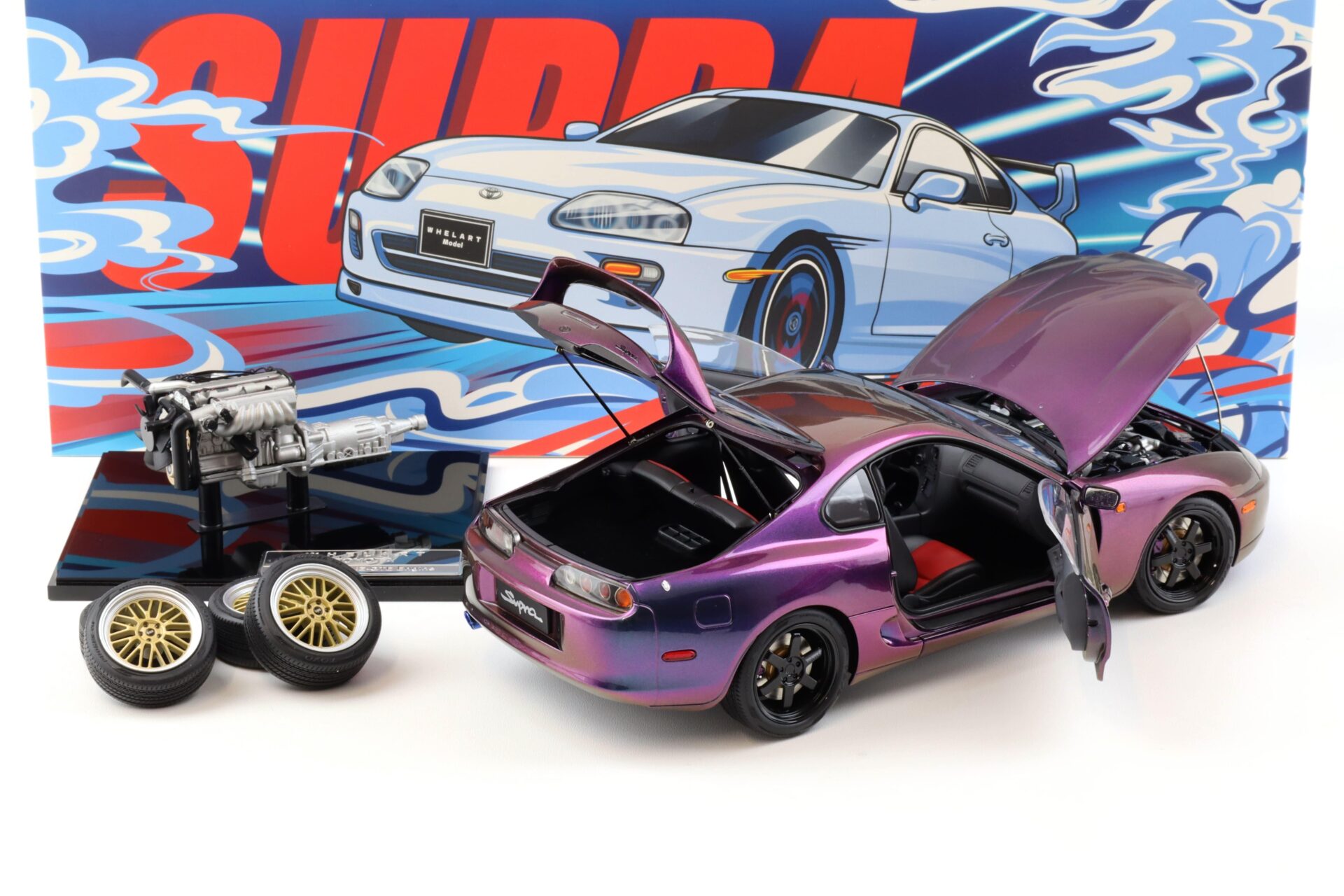 1:18 WHELART Toyota Supra A80 Coupe Midnight purple LHD with engine + wheels