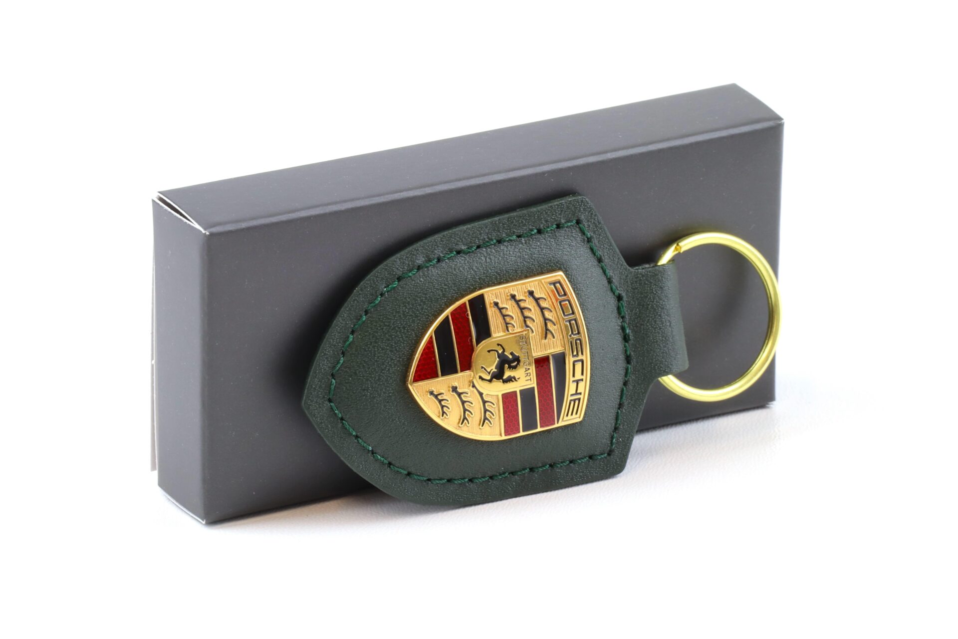 Original Porsche Wappen Schlüsselanhänger Keychain Leder Oak green WAP DEALER