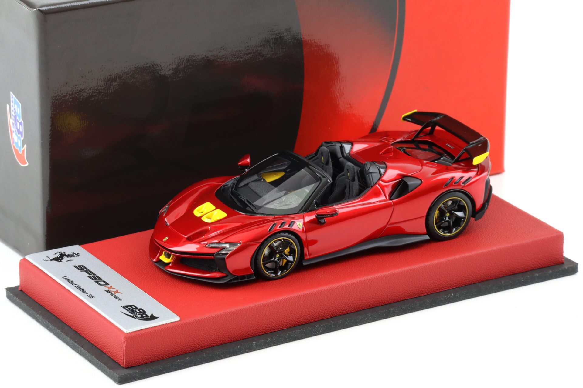 1:43 BBR Ferrari SF90XX Spider Rosso Portofino with leather base - Limited 6 pcs.