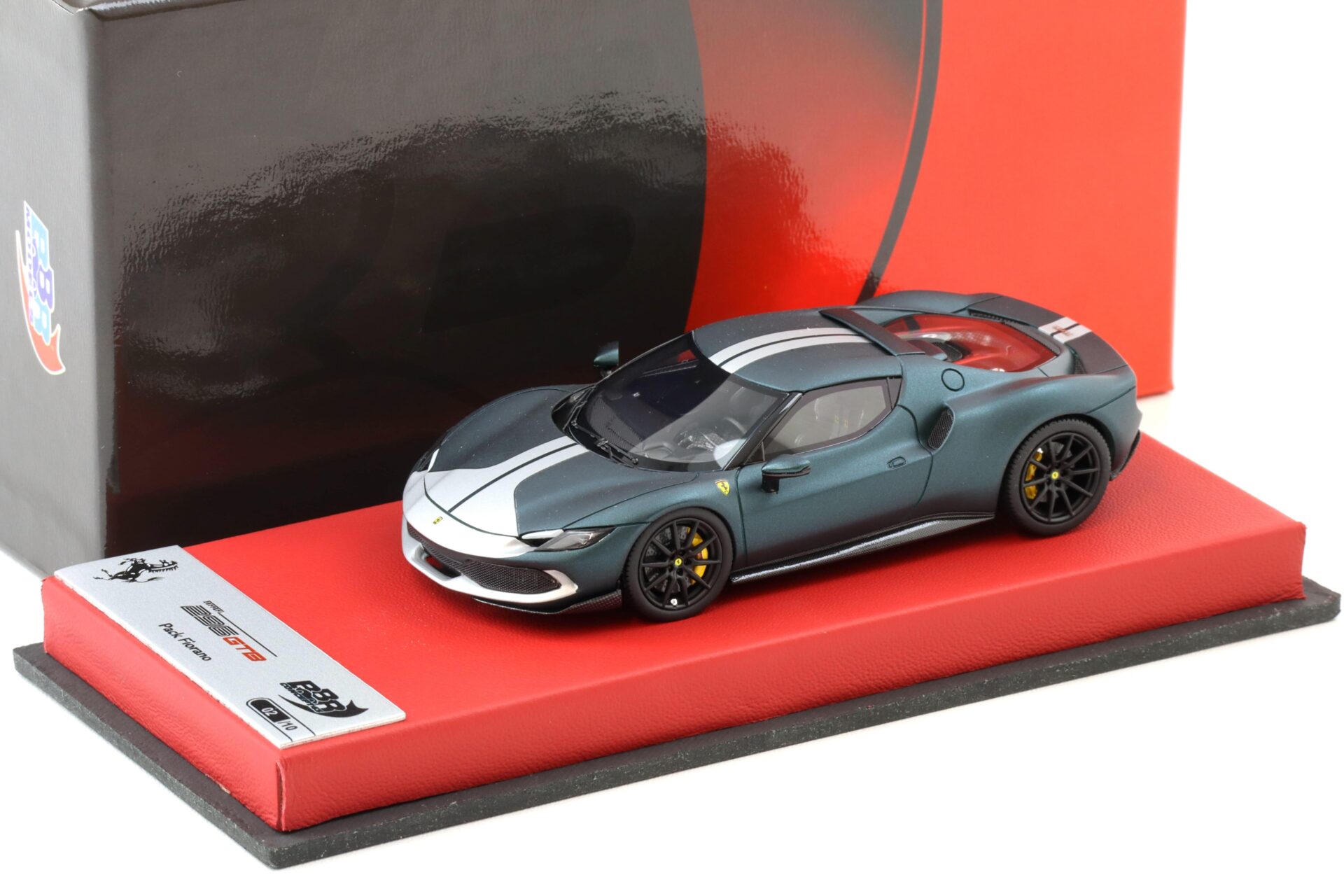 1:43 BBR Ferrari 296 Assetto Fiorano Verde Scuro opaco with leather base - Limited 10 pcs.