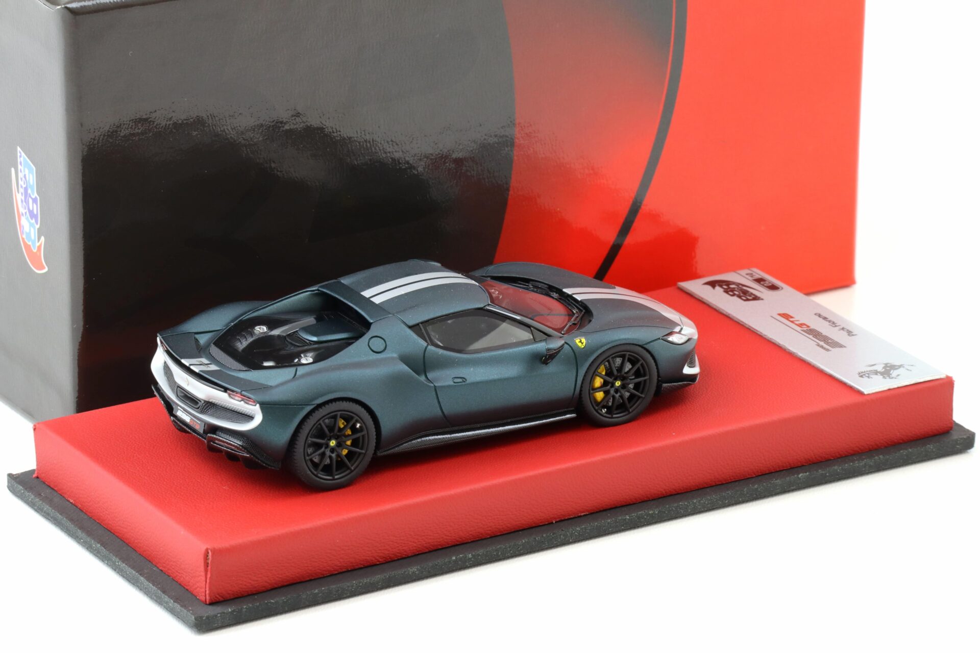 1:43 BBR Ferrari 296 Assetto Fiorano Verde Scuro opaco with leather base - Limited 10 pcs.