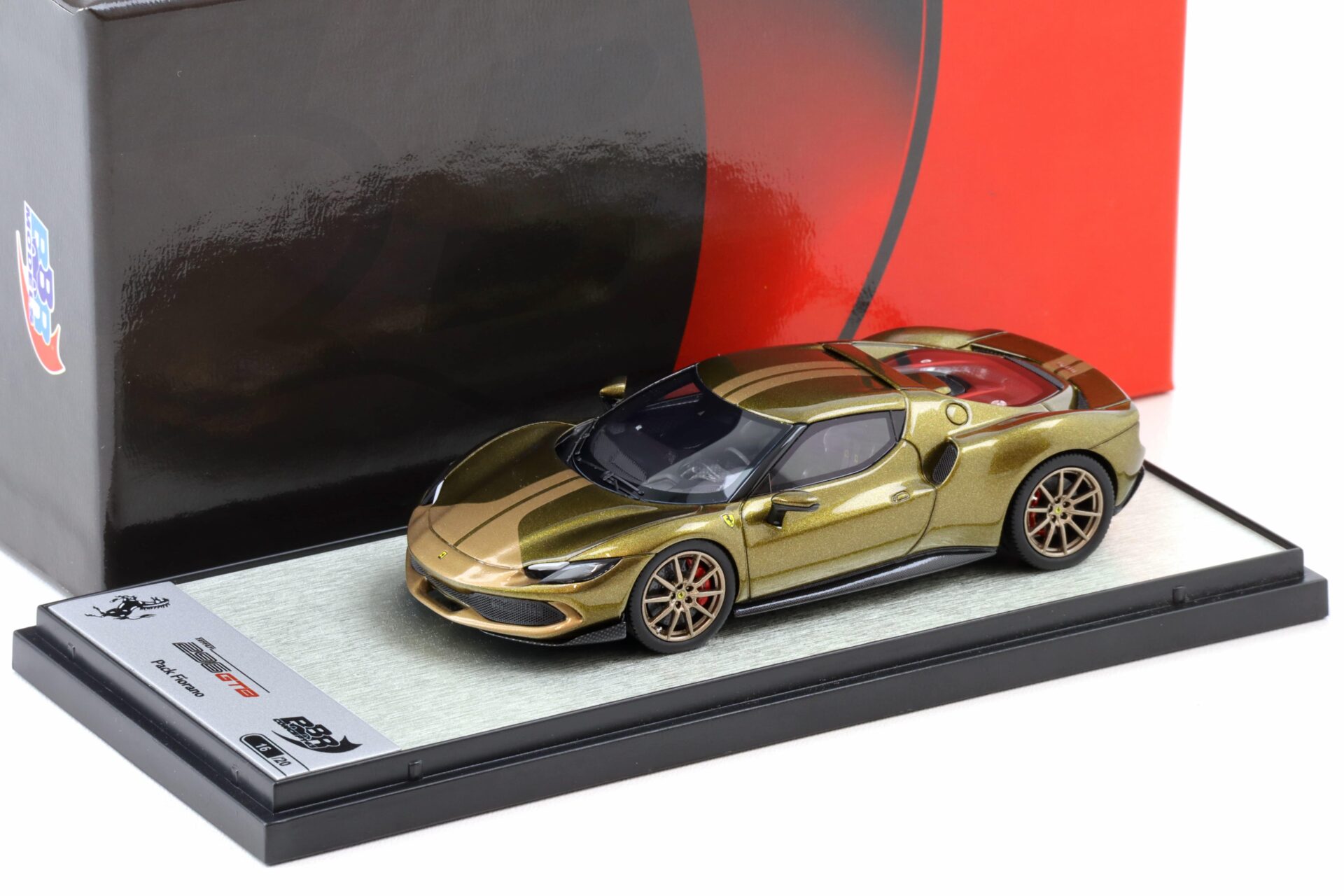 1:43 BBR Ferrari 296 Assetto Fiorano Verde Volterra/ gloss beige stripe - Limited 20 pcs.