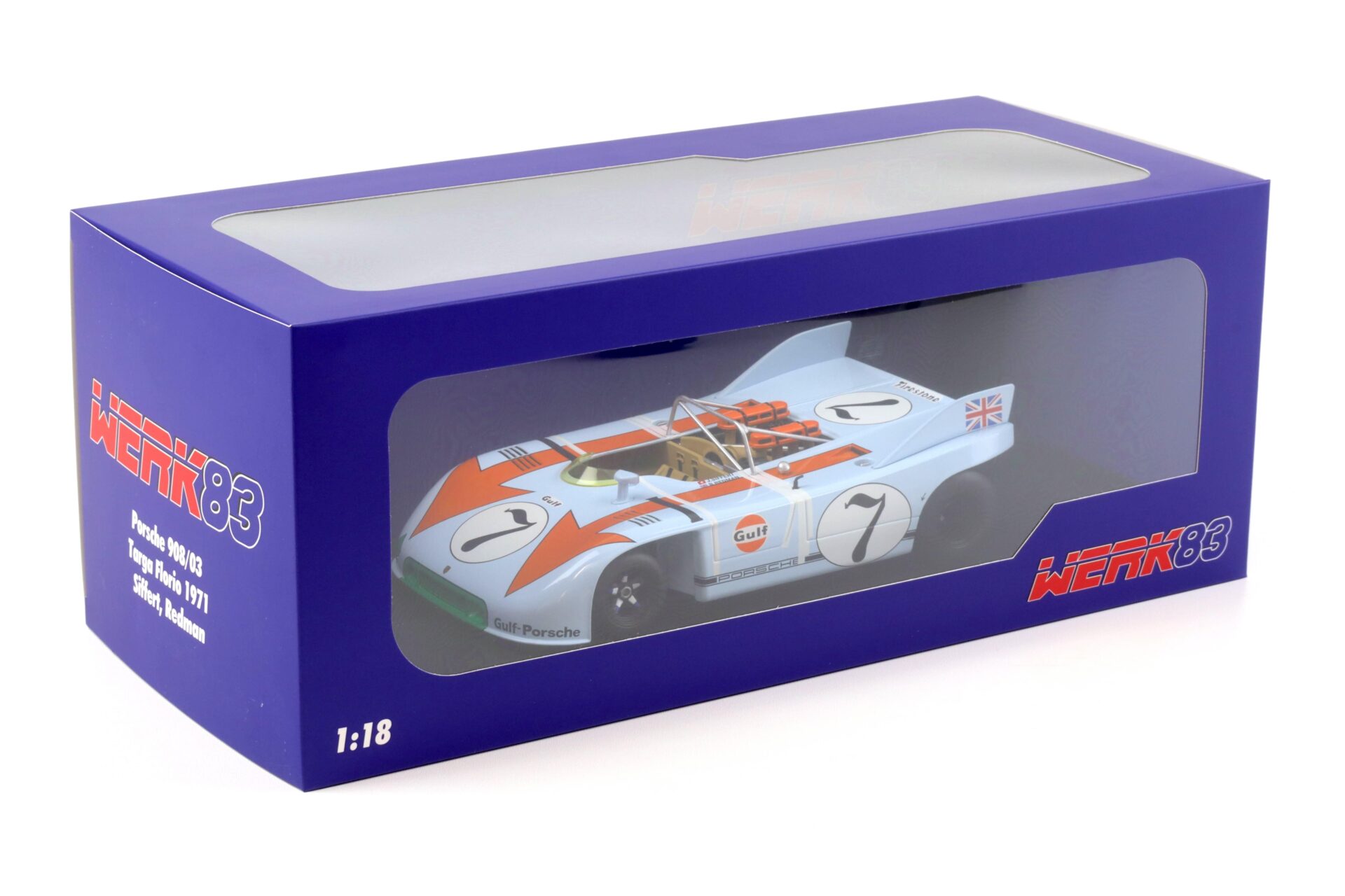 1:18 WERK83 Porsche 908/03 Gulf #7 Targa Florio 1971 Siffert/ Redman blue