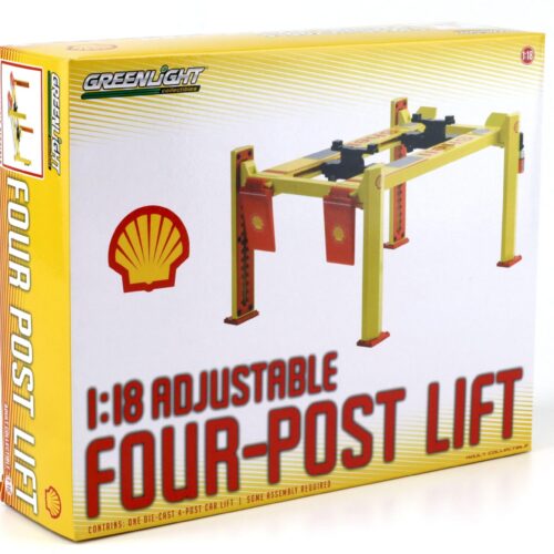 1:18 Greenlight SHELL Adjustable FOUR-POST Lift Hebebühne Zubehör yellow/red