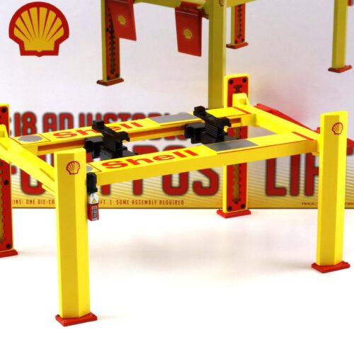 1:18 Greenlight SHELL Adjustable FOUR-POST Lift Hebebühne Zubehör yellow/red