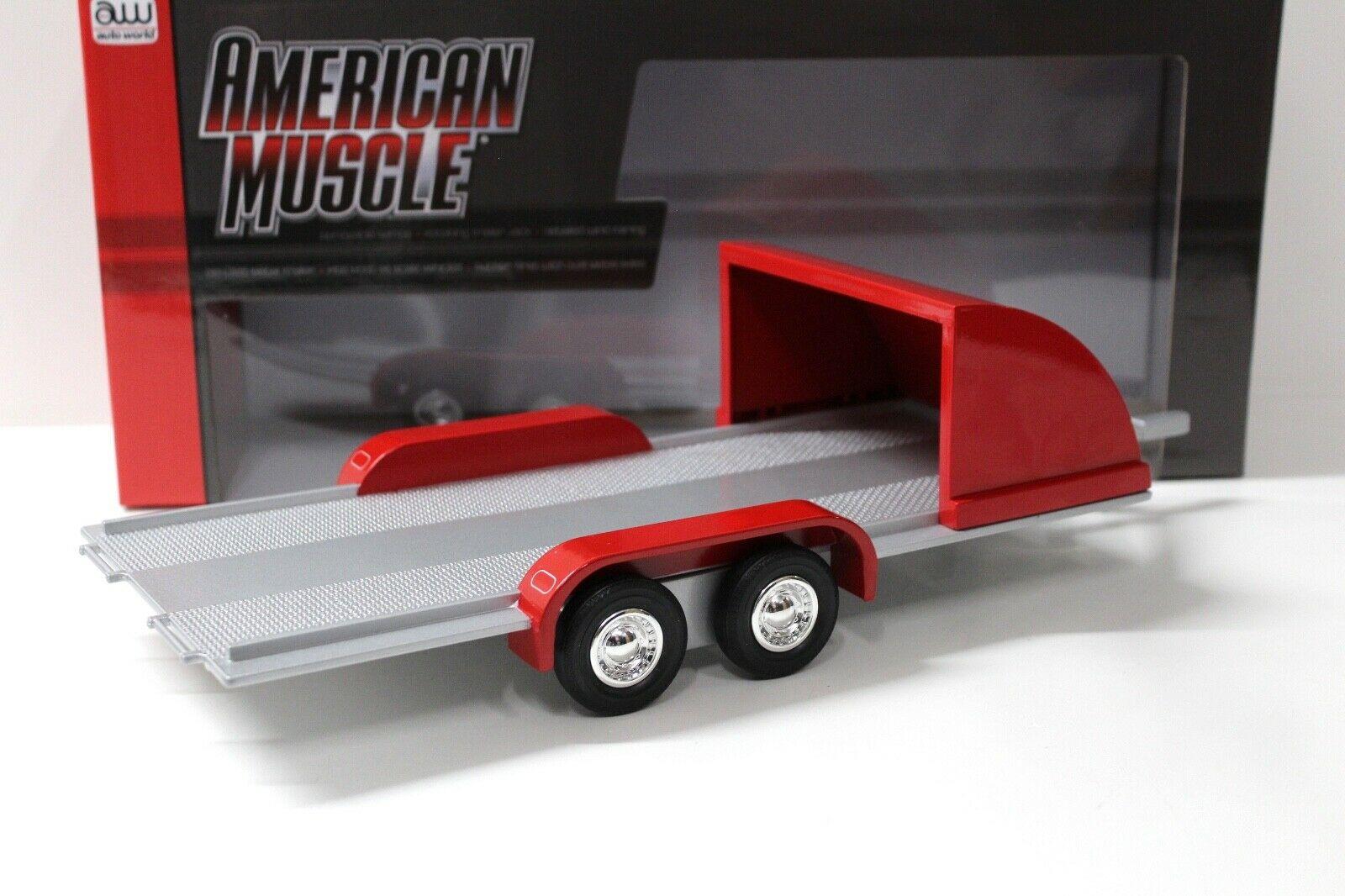 1:18 Auto World Trailer Open Car Hauler Anhänger red