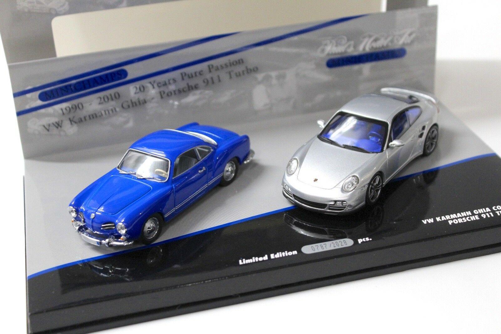 1:43 Minichamps Set 20 Jahre Porsche 911 Turbo silver + VW Karmann Ghia blue