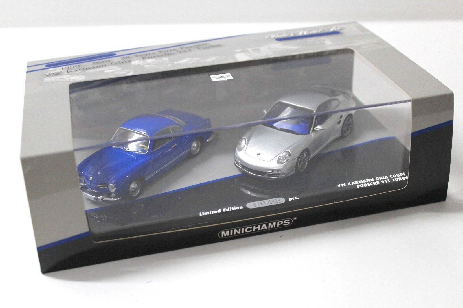 1:43 Minichamps Set 20 Jahre Porsche 911 Turbo silver + VW Karmann Ghia blue