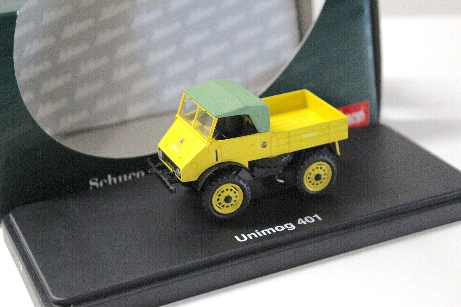 1:43 Schuco Mercedes Unimog 401 Faltdach yellow/ green Top