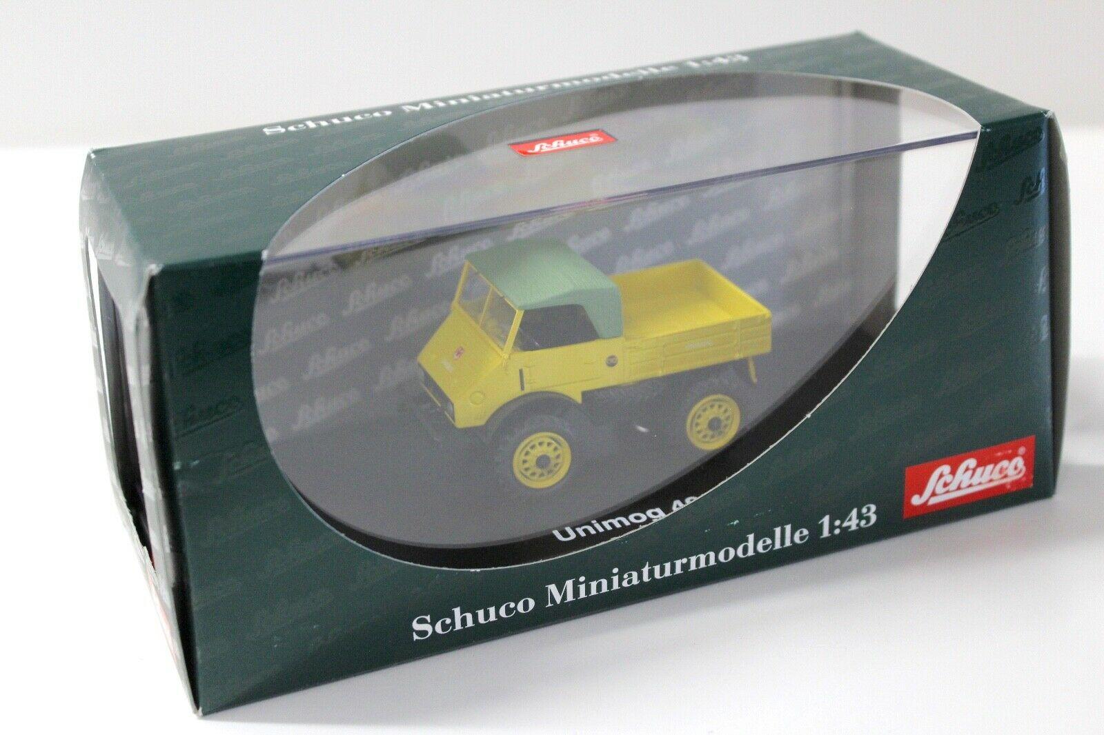 1:43 Schuco Mercedes Unimog 401 Faltdach yellow/ green Top