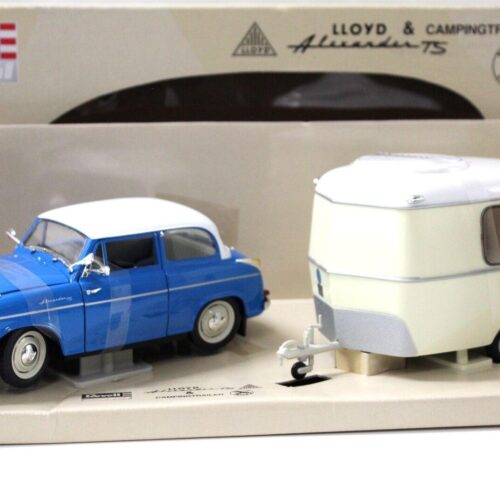 1:18 Revell Alexander Lloyd blue + Eriba Puck Campingtrailer white