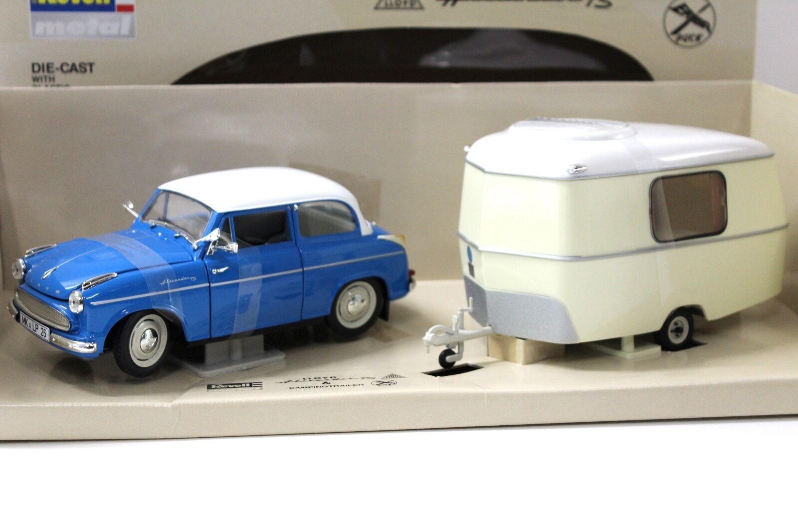 1:18 Revell Alexander Lloyd blue + Eriba Puck Campingtrailer white