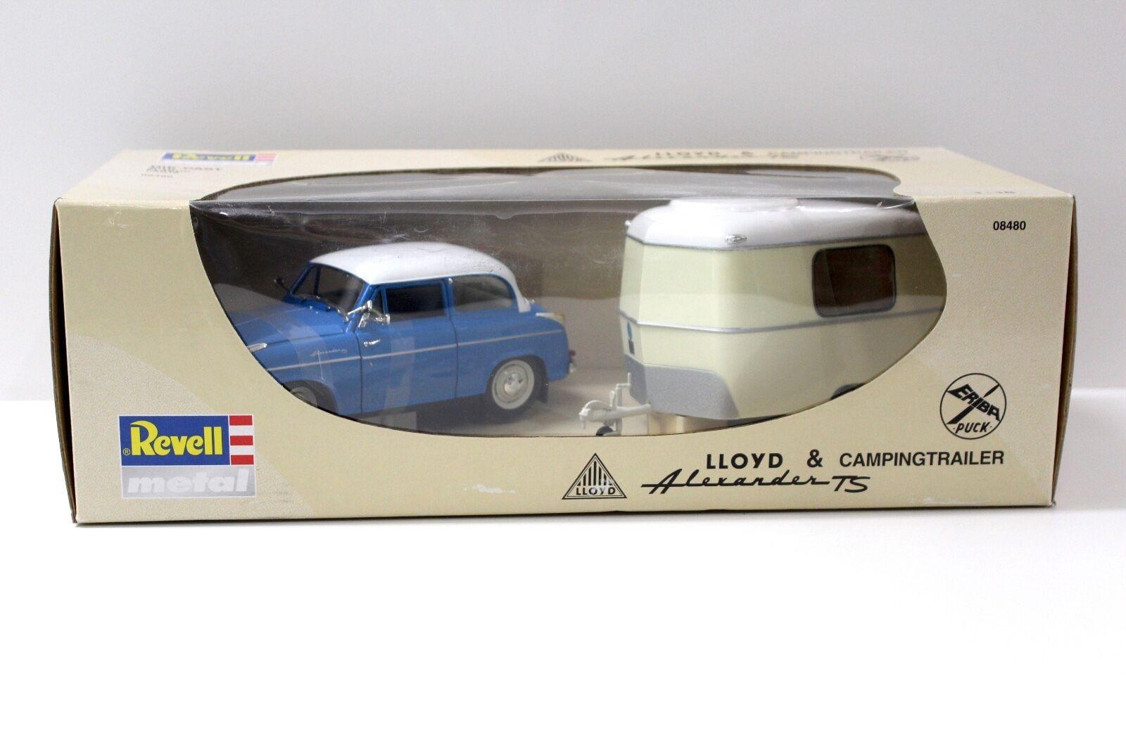 1:18 Revell Alexander Lloyd blue + Eriba Puck Campingtrailer white