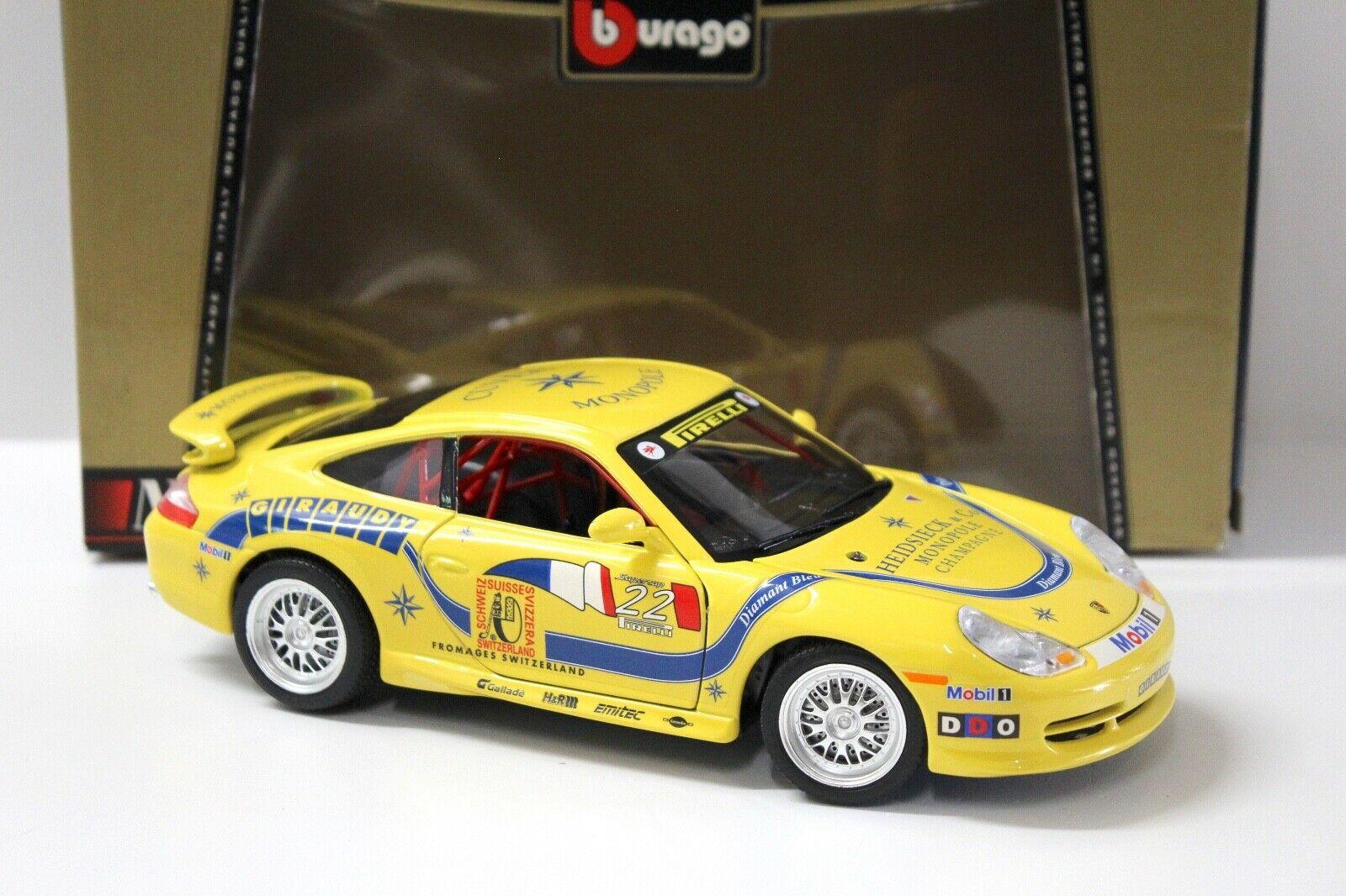 1:18 Bburago Porsche 911 996 GT3 Cup #22 Giraudy yellow
