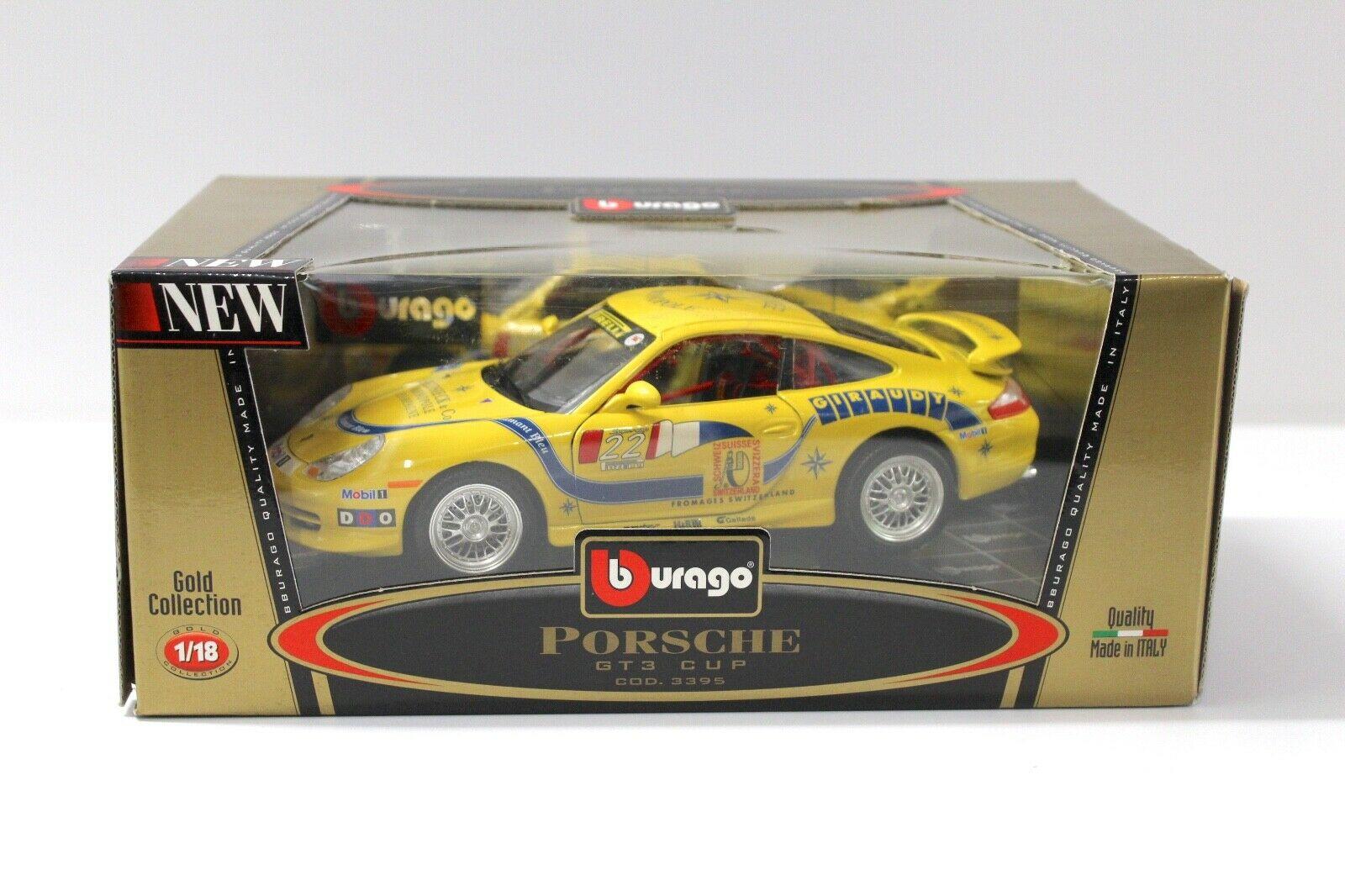 1:18 Bburago Porsche 911 996 GT3 Cup #22 Giraudy yellow