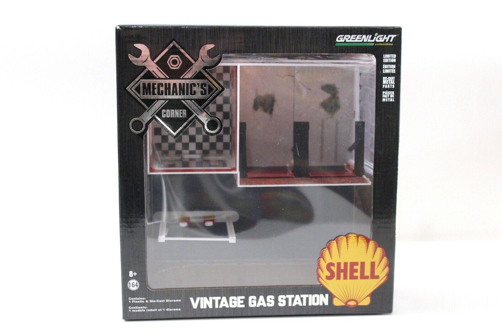 1:64 Greenlight Vintage Gas Station "SHELL" Tankstelle