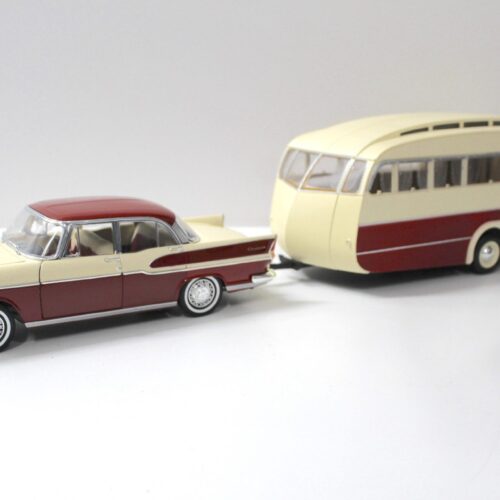 1:18 Norev Simca Vedette Chambord 1958 + Caravane Henon red & ivoire
