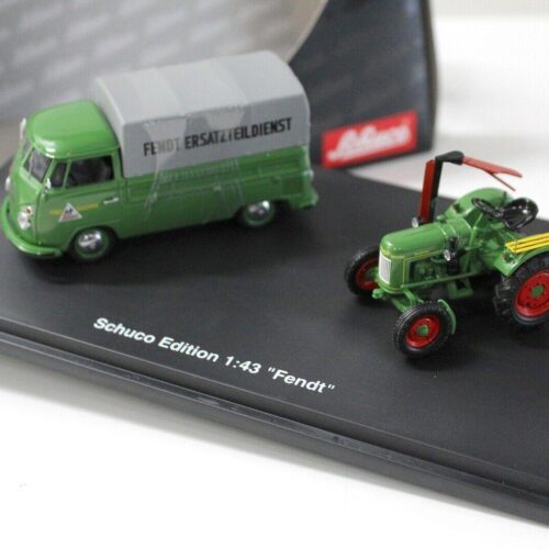 1:43 Schuco Edition Fendt Traktor mit VW T1 Plane green