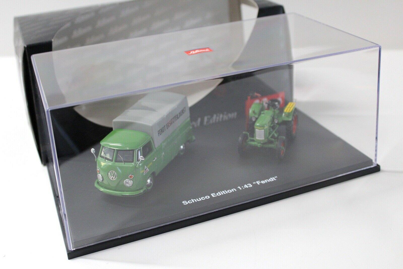 1:43 Schuco Edition Fendt Traktor mit VW T1 Plane green