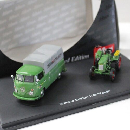 1:43 Schuco Edition Fendt Traktor mit VW T1 Plane green