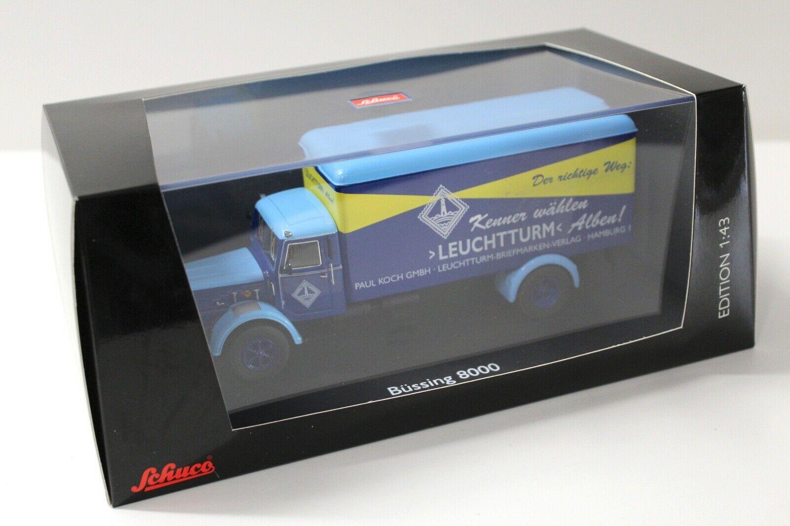 1:43 Schuco Büssing 8000 Koffer Leuchtturm-Briefmarken