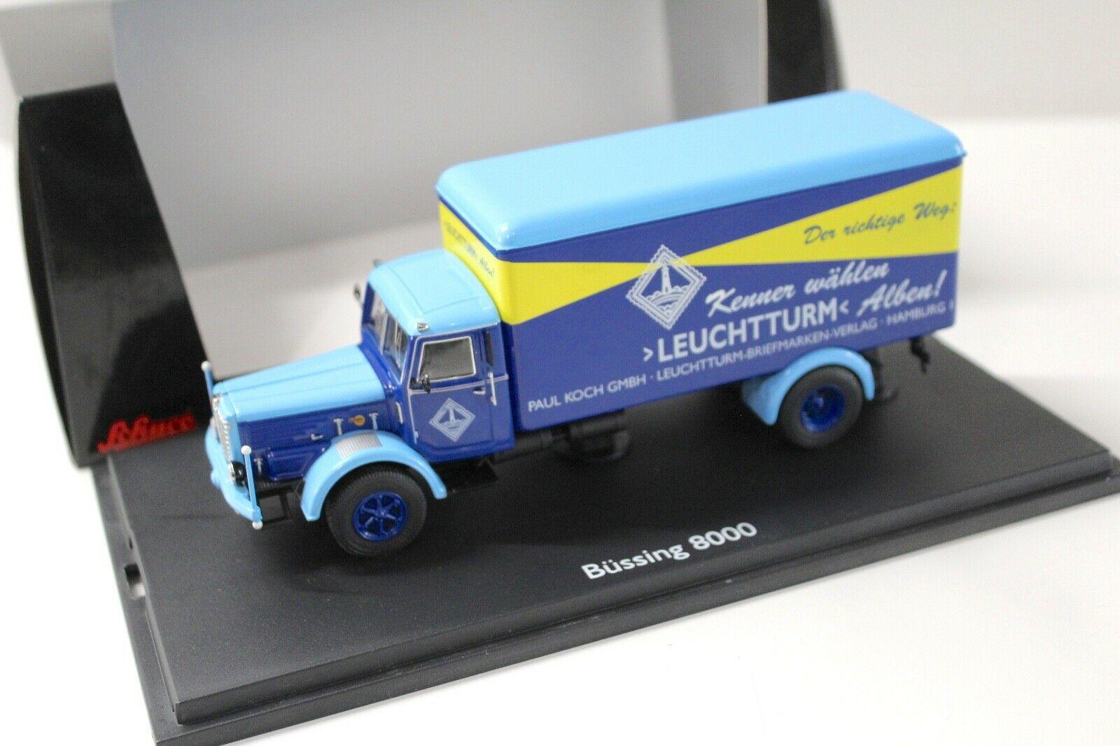 1:43 Schuco Büssing 8000 Koffer Leuchtturm-Briefmarken