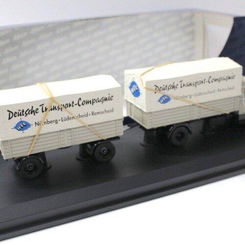 1:43 Schuco Krupp Titan Planen-LKW mit Anhänger DTC beige