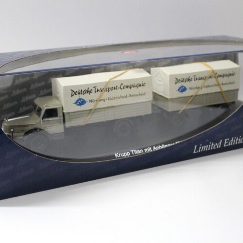 1:43 Schuco Krupp Titan Planen-LKW mit Anhänger DTC beige