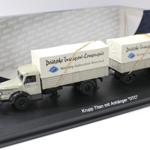 1:43 Schuco Krupp Titan Planen-LKW mit Anhänger DTC beige