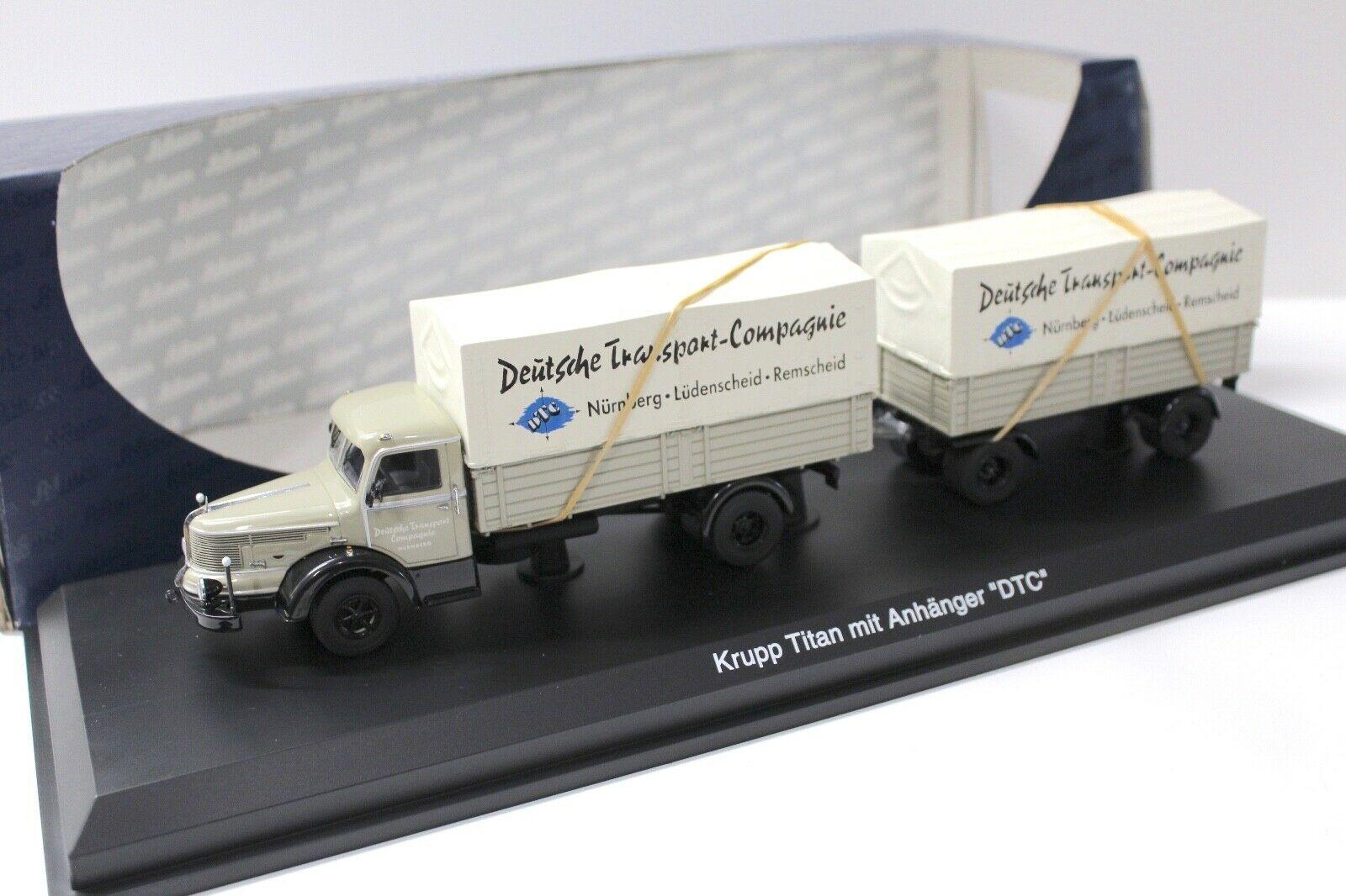1:43 Schuco Krupp Titan Planen-LKW mit Anhänger DTC beige