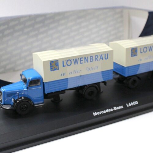 1:43 Schuco Mercedes L6600 mit Anhänger LÖWENBRÄU blue