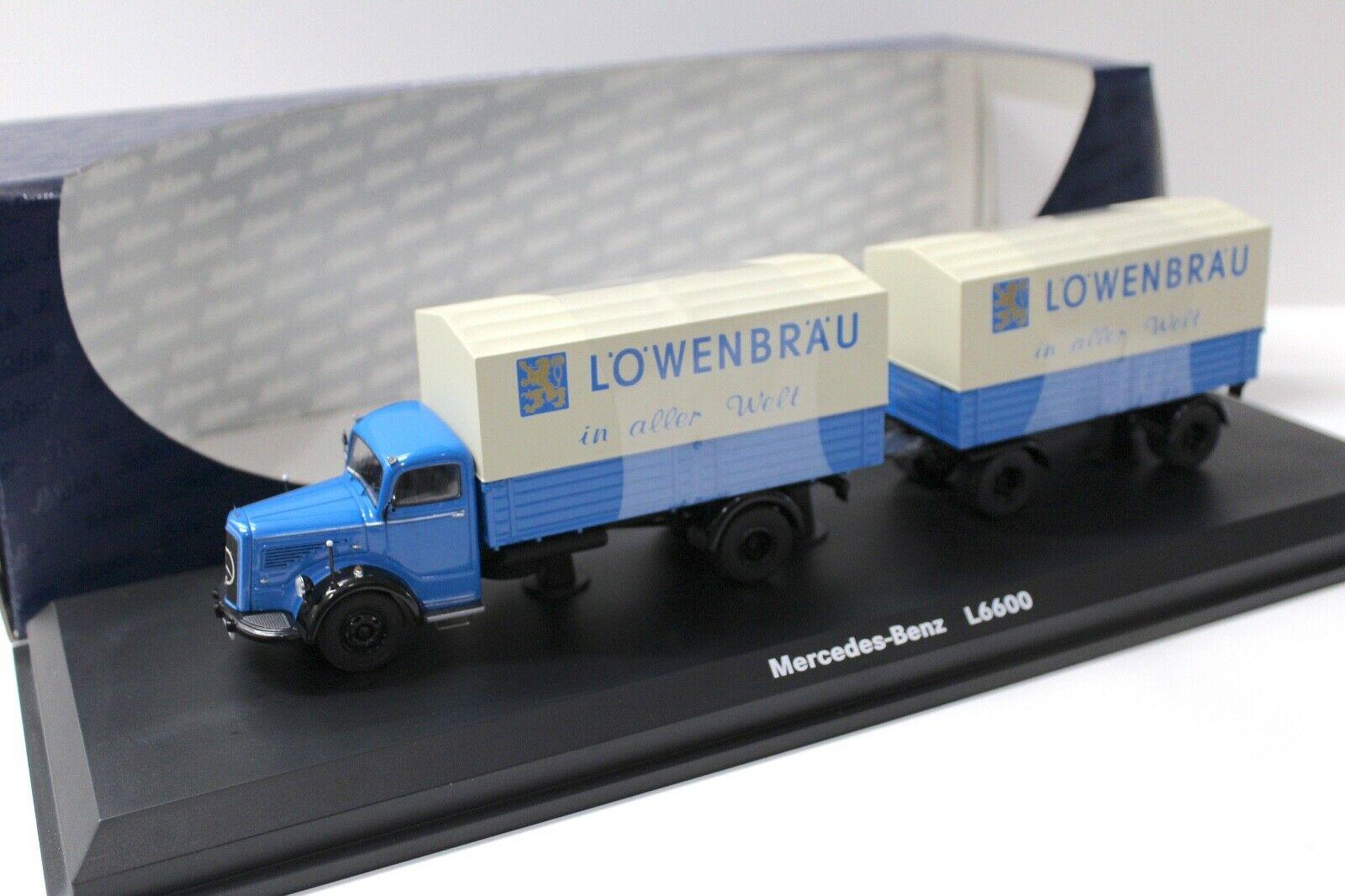 1:43 Schuco Mercedes L6600 mit Anhänger LÖWENBRÄU blue