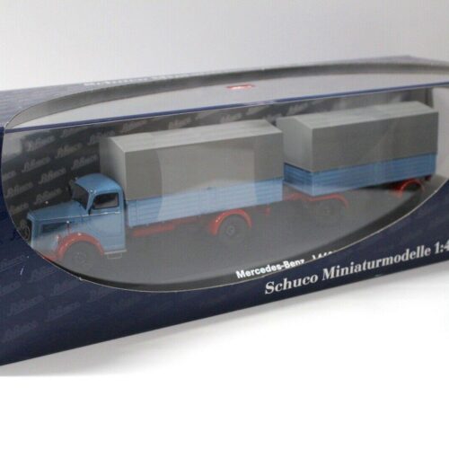 1:43 Schuco Mercedes L6600 with trailer tarpaulin blue - Image 3