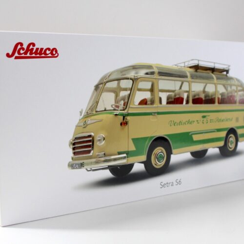 1:18 Schuco Setra S6 Reisebus "Vestischer Reisedienst" beige/ green