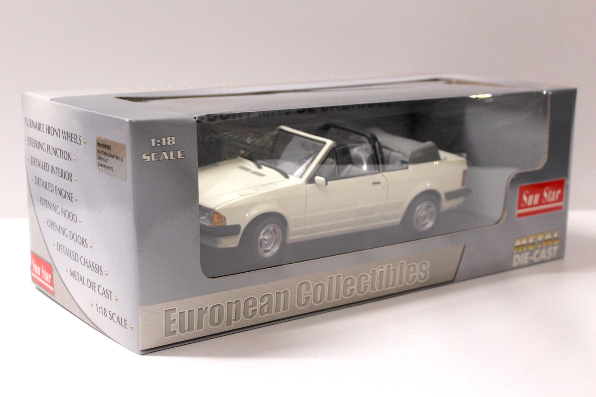 1:18 Sun Star 1984 Ford Escort MK3 GL Cabriolet Diamond white