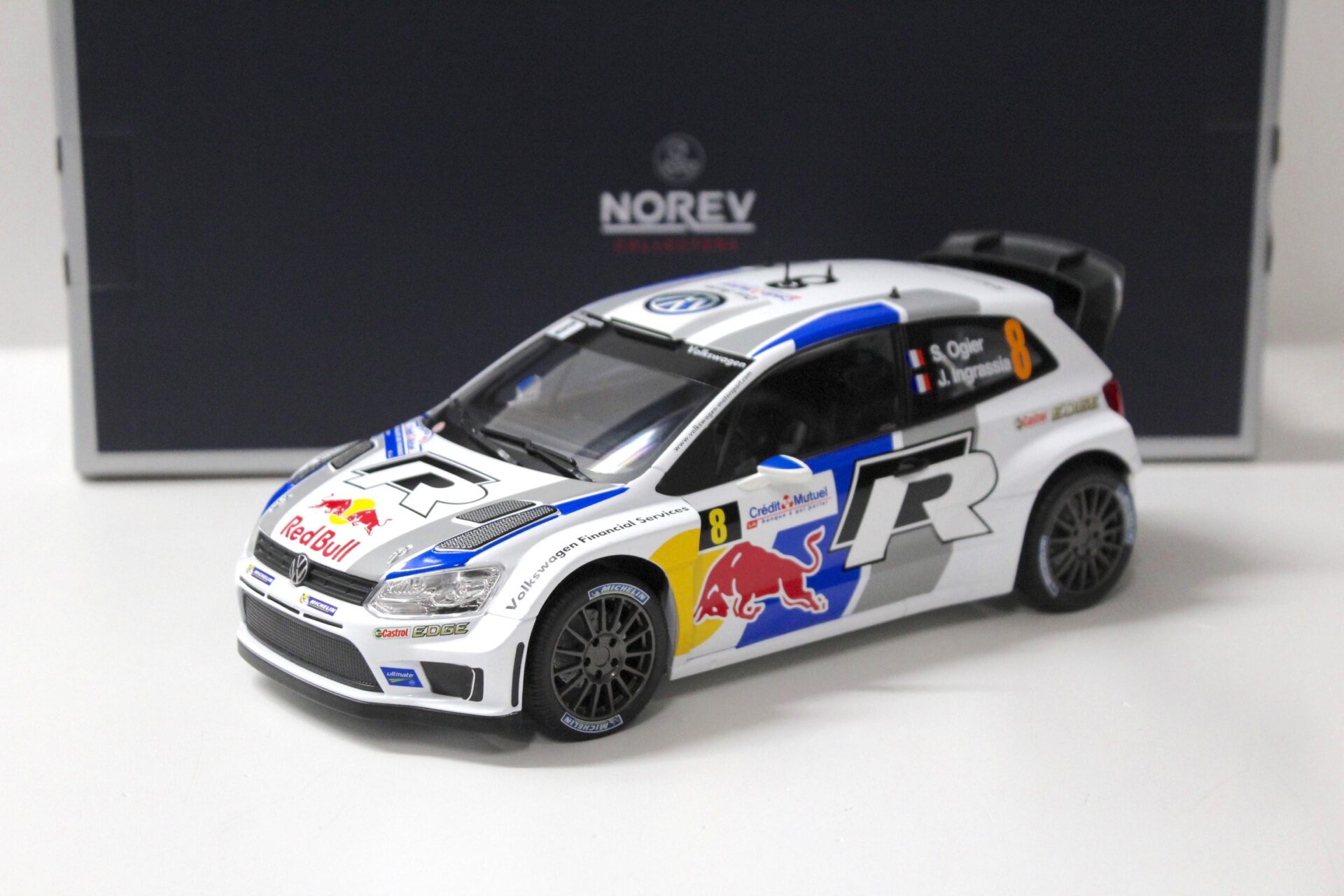 1:18 Norev VW Polo R WRC Winner Rallye France 2013 Ogier/ Ingrassia #8 Red Bull