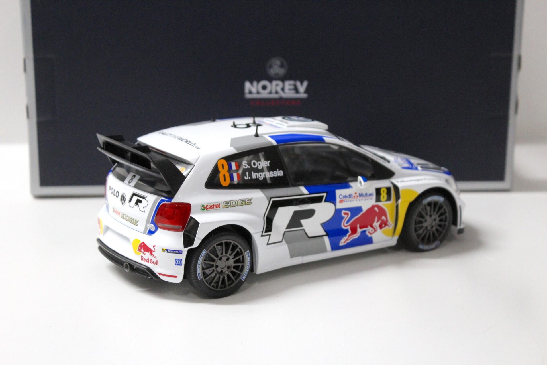 1:18 Norev VW Polo R WRC Winner Rallye France 2013 Ogier/ Ingrassia #8 Red Bull