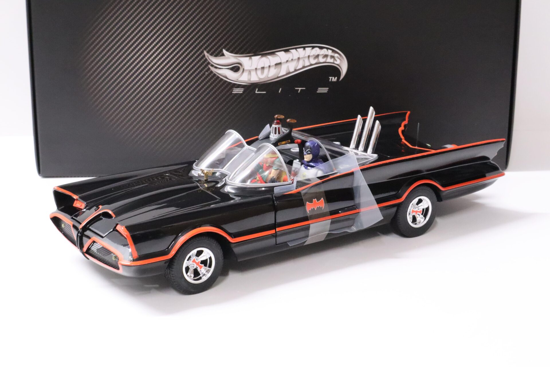 1:18 Hot Wheels Elite 1966 BATMAN Classic TV Series Batmobile with Batman + Robin