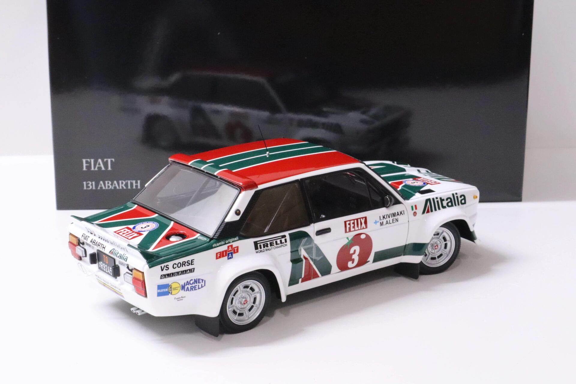 1:18 Kyosho Fiat 131 Abarth 1978 Alen/ Kivimaki Rally 1000 Lakes #3 Alitalia
