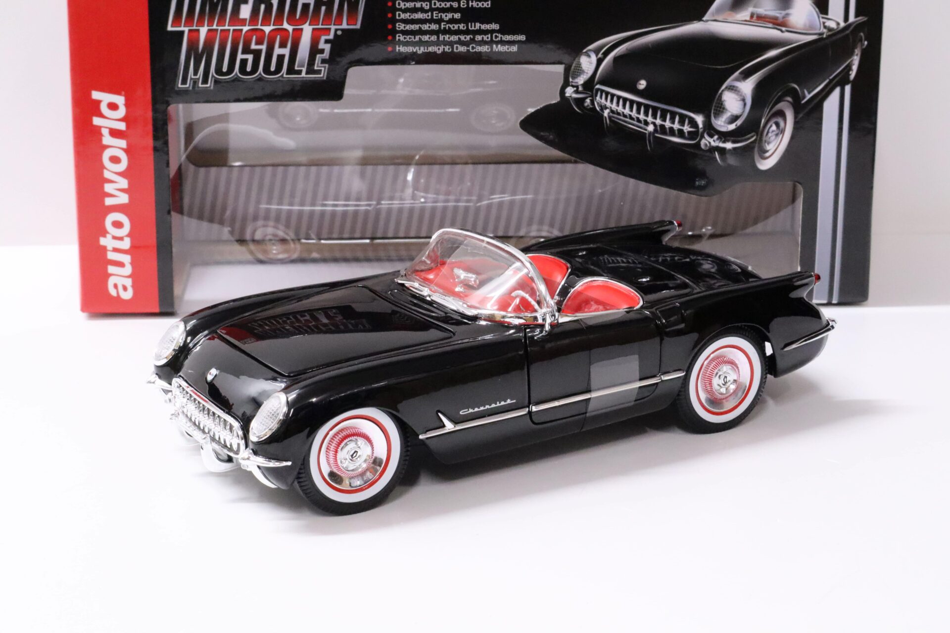 1:18 Auto World Chevrolet Corvette Convertible 1954 black/ red