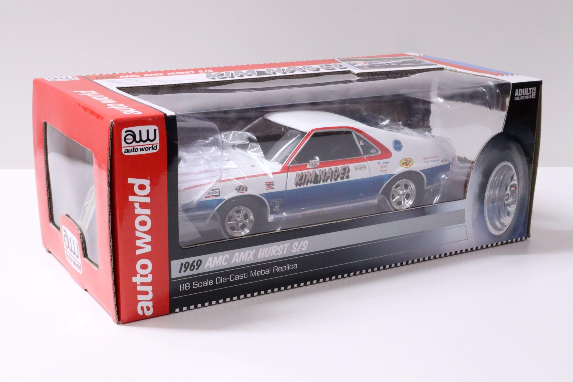 1:18 Auto World AMC AMX Hurst S/S 1969 Kim Nagel white